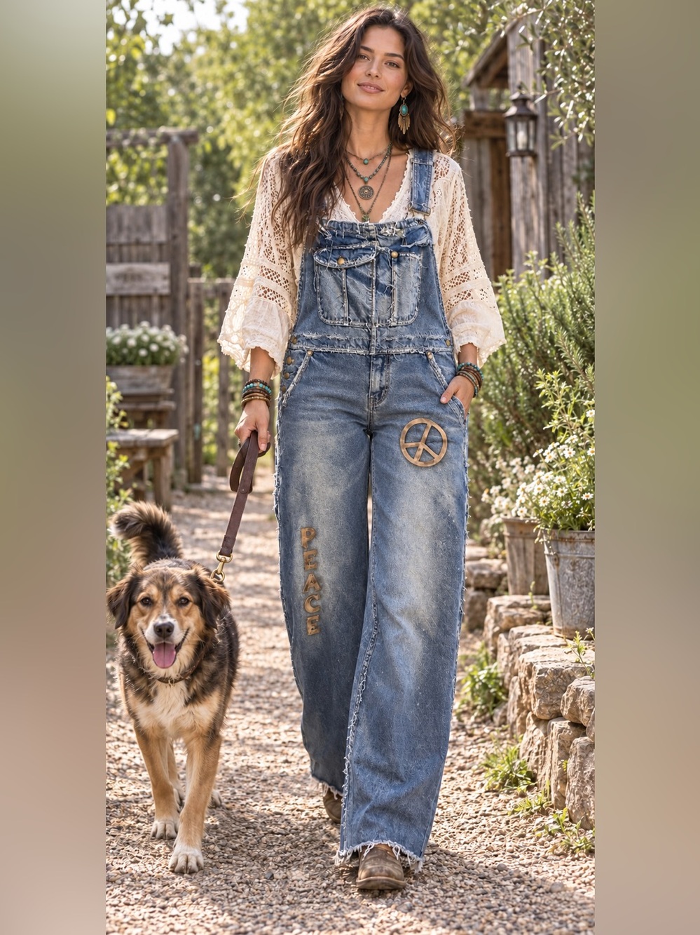 H284 Obie Dobie L-XXL w22 Vintage-Inspired  Blue Denim Overalls w/ Graphic Accen